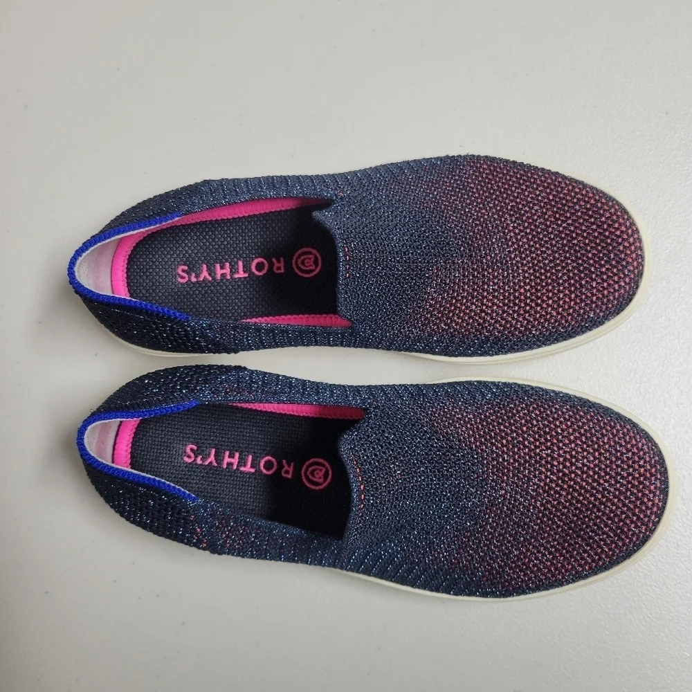 Rothy's The Sneaker Kids Size 3 Metallic Lattice Stitch Slip On Flat Shoes.